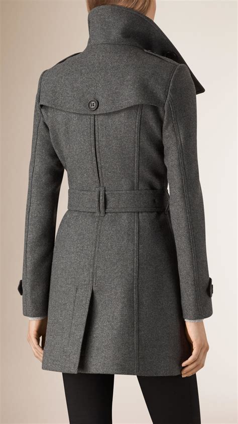 Long Wool Trench Coat in Grey melange 